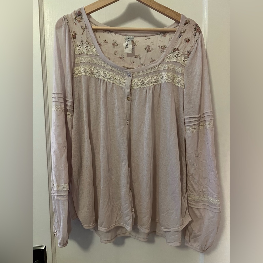 Free People Long Sleeve Lace Detail Top - Light Pink